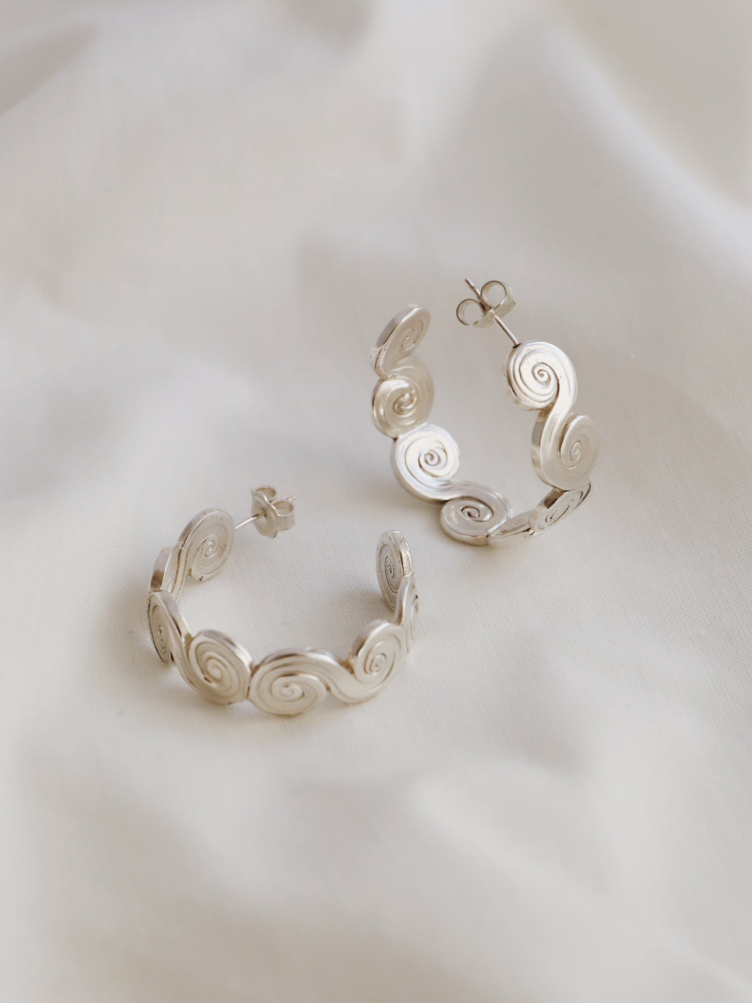 MAYAN Silver Spiral top earrings, silver hoops, earrings, Waves and Swirls, Sterling Silver, sterling earrings, silver jewelry, womens gift