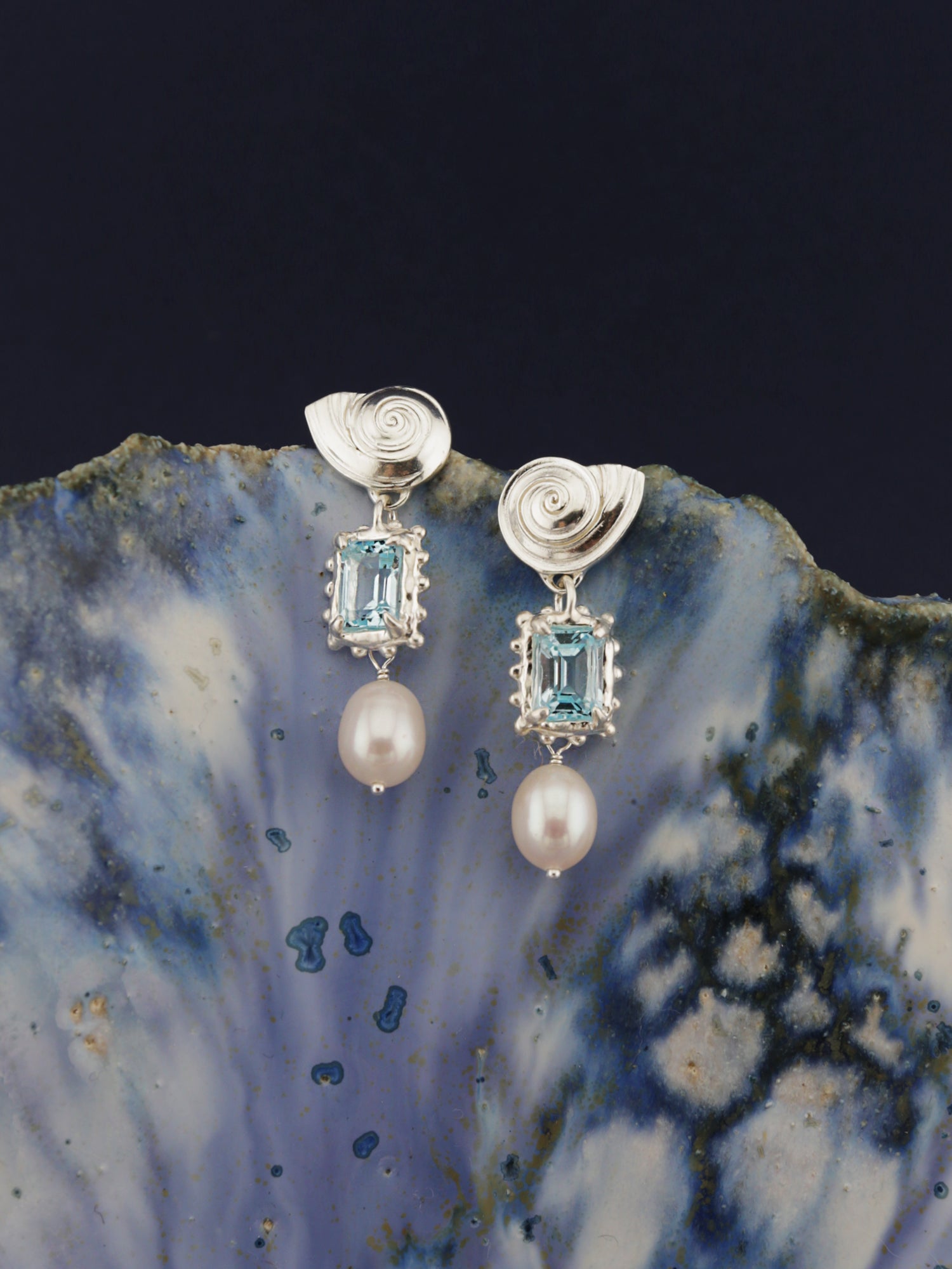 Memento Pearl Earrings with Sky Topaz