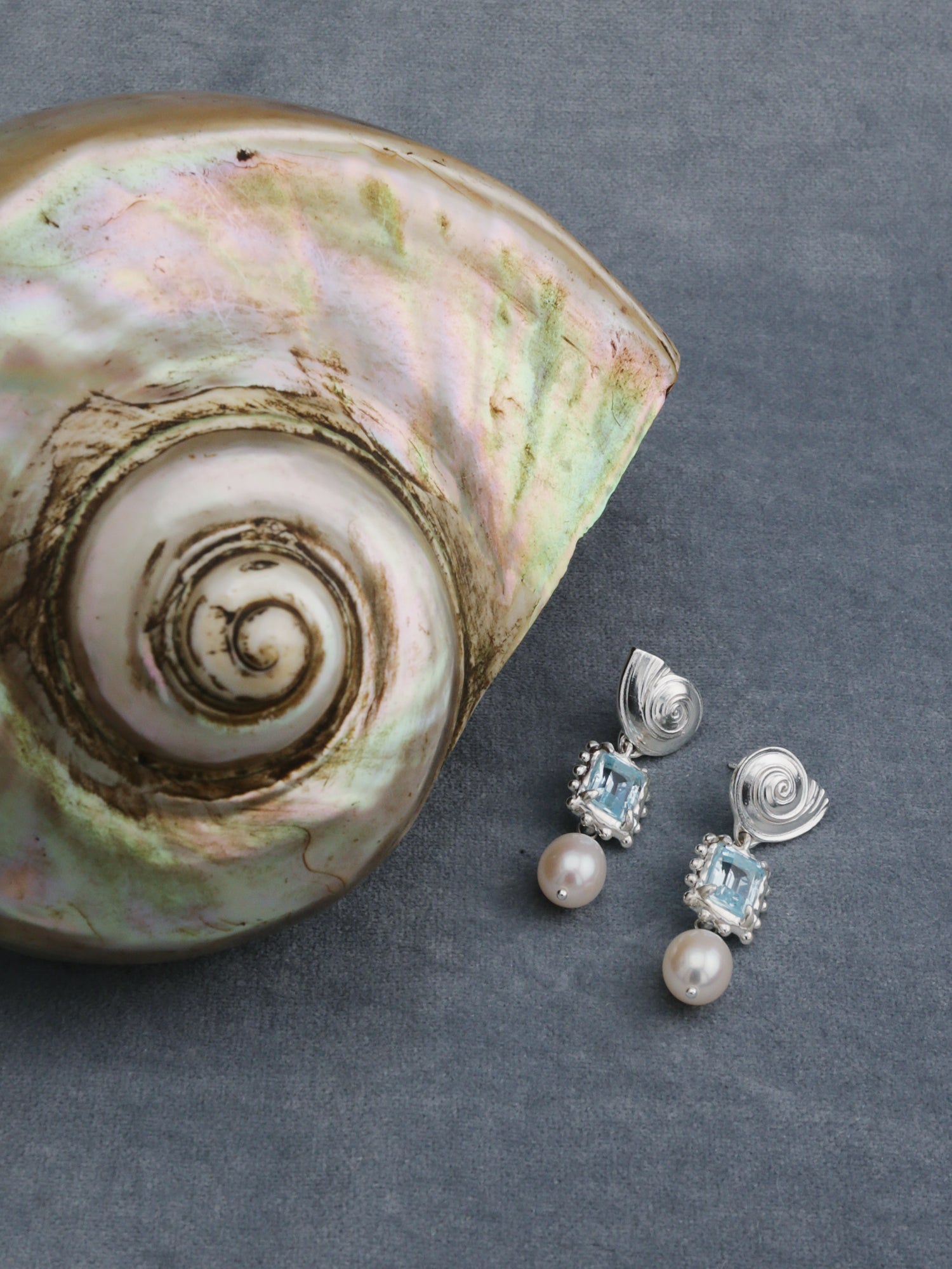 Memento Pearl Earrings with Sky Topaz