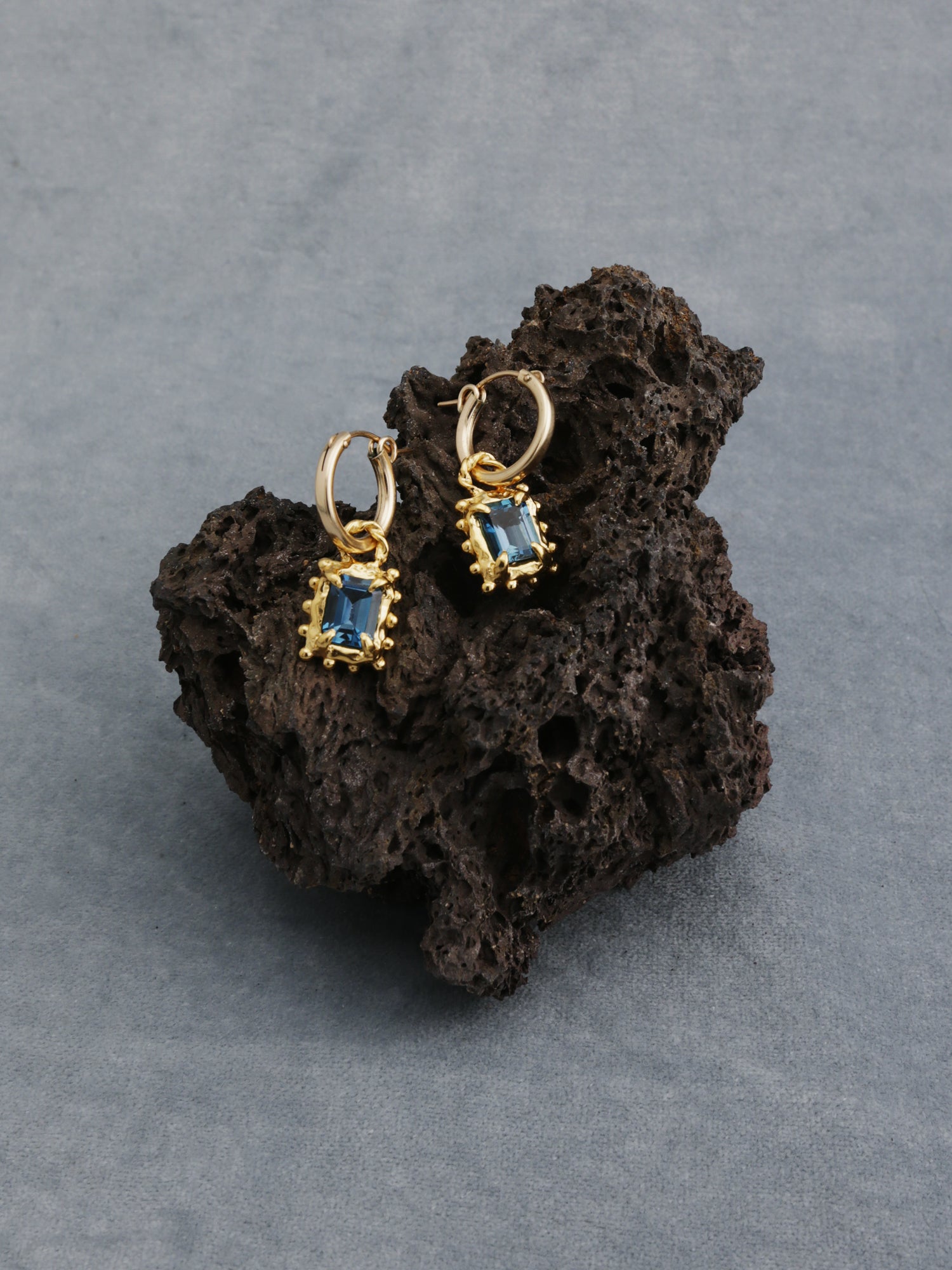Memento Hoops with Dark Blue Topaz