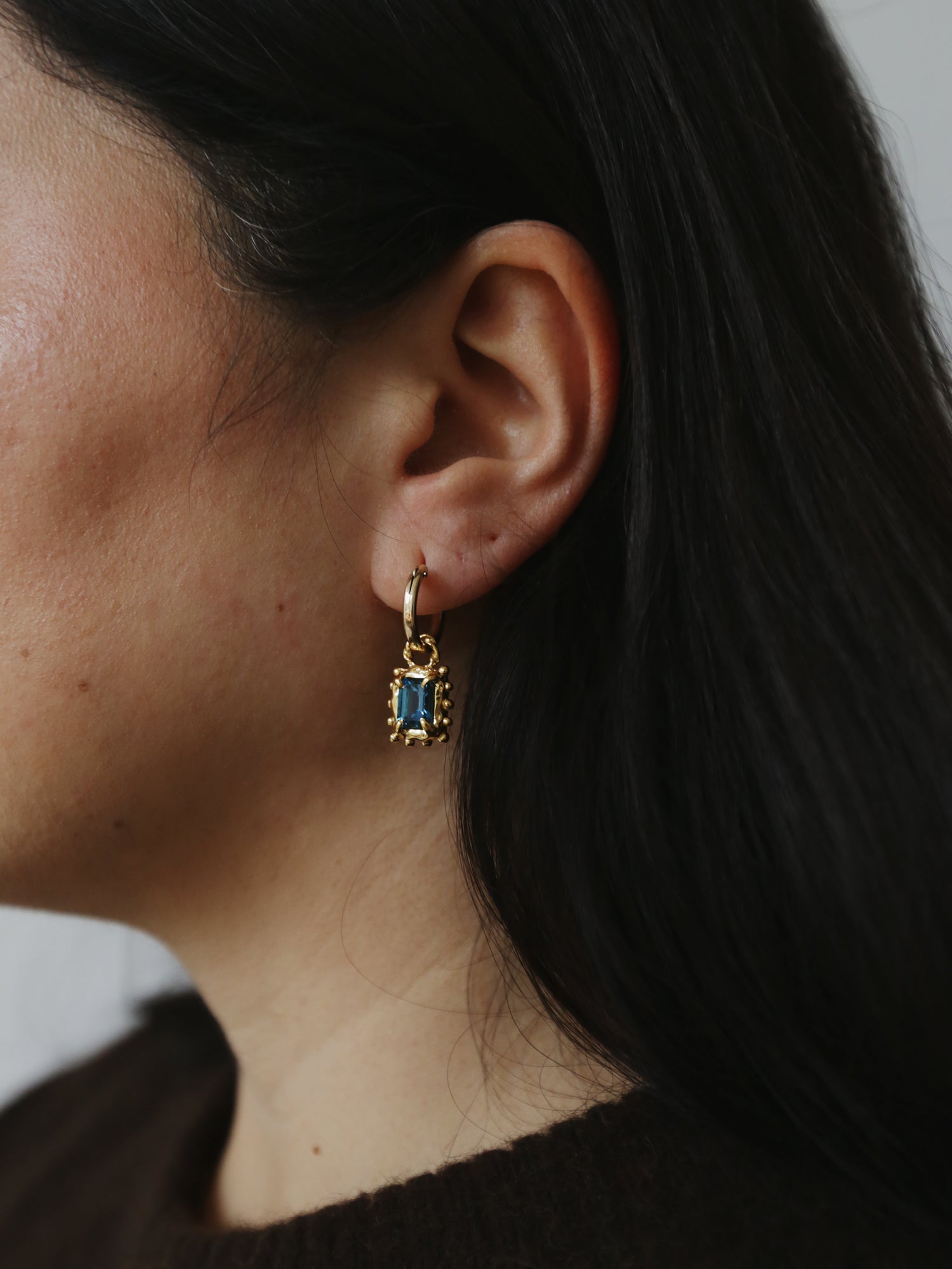Memento Hoops with Dark Blue Topaz