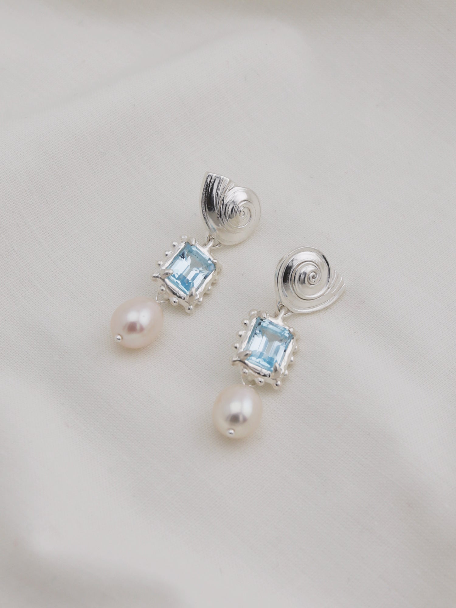 Memento Pearl Earrings with Sky Topaz