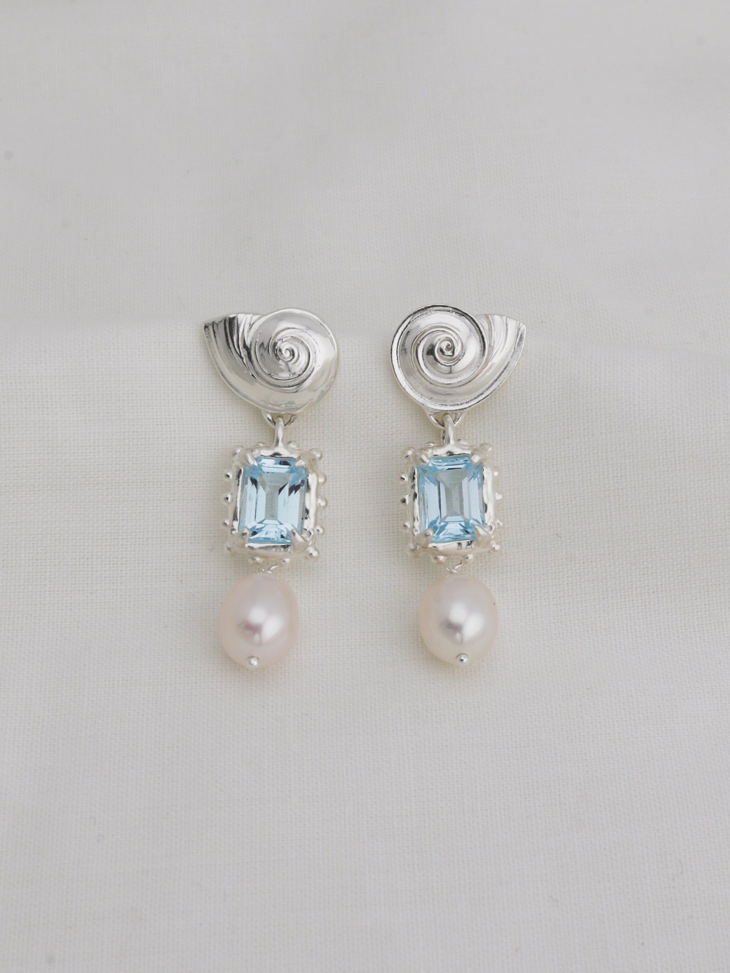 Memento Pearl Earrings with Sky Topaz