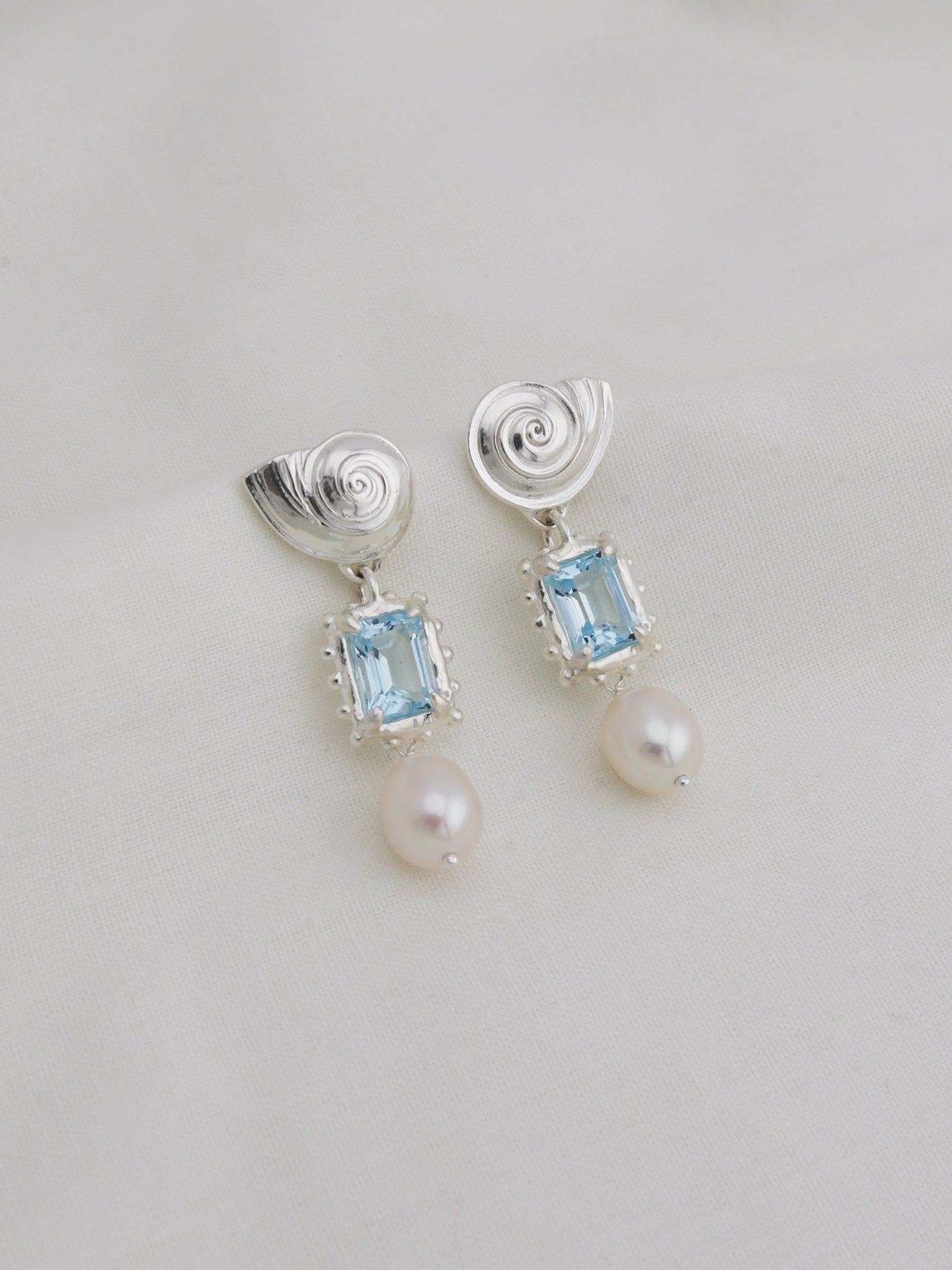 Memento Pearl Earrings with Sky Topaz