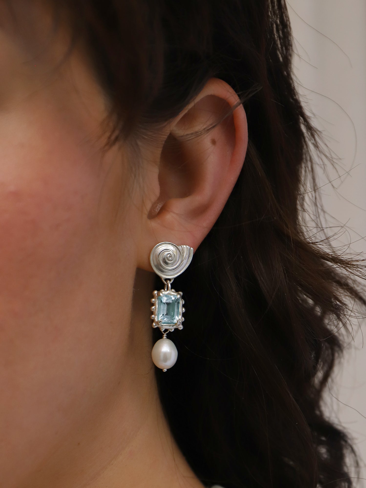 Memento Pearl Earrings with Sky Topaz