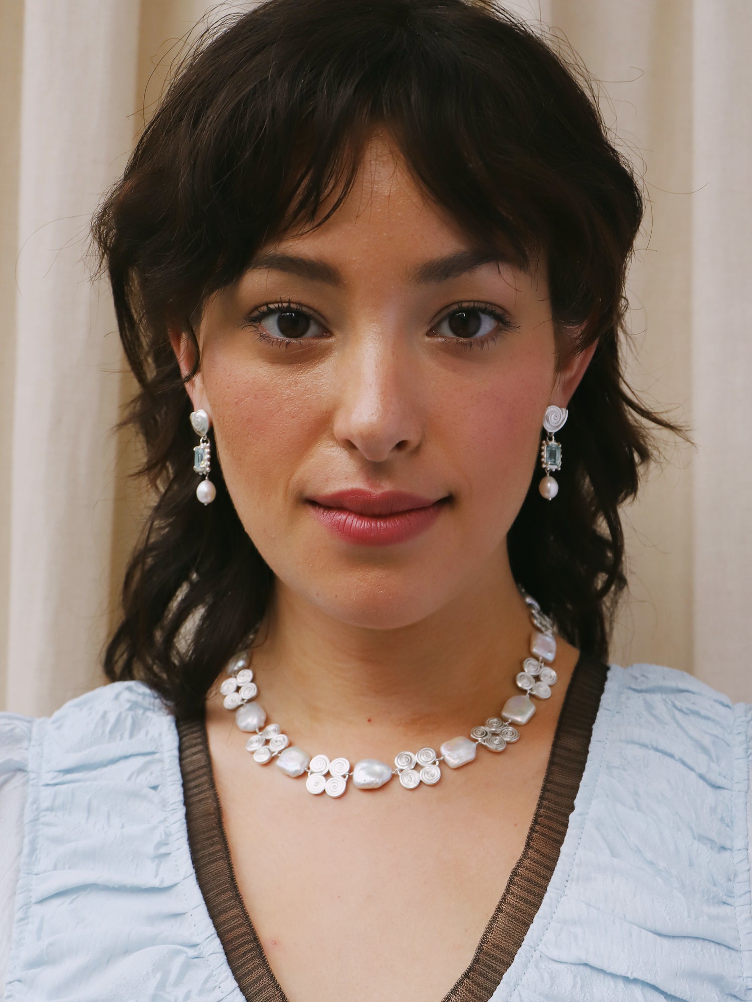Memento Pearl Earrings with Sky Topaz